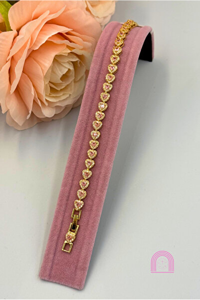 Moond Accessories Xuping Zirkon Taş Kalp Desenli Gold Bileklik
