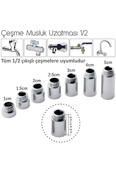 TOPALAKTİCARET Krom Uzatma 1 Cm 1/2 Musluk Uzatma 1/2 Tesisat Malzemeleri