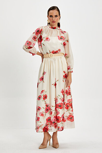 SERPİL Çiçek Desenli Şifon Kumaş İkili Takım