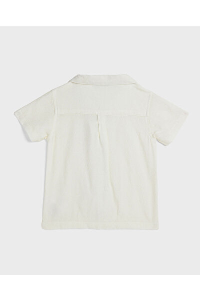 R&B Textured Shirt with Revere Collar and Short Sleeves