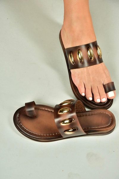 Fox Shoes U390972403 Brown Genuine Leather Women's Slippers