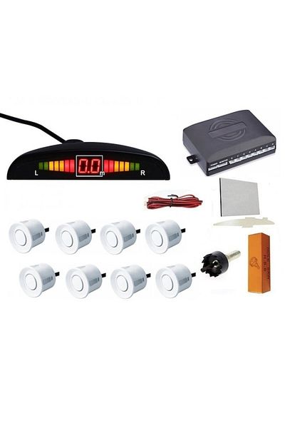 Electro AG Set parking sensors Best Internet Trade, white front and rear with 8 sensors, display and sound warn