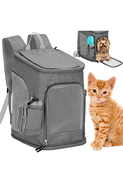 SERSIMO Rucsac transport animale talie mica-medie, maxim 12 kg, buzunare laterale, 39x28x27 cm, gri