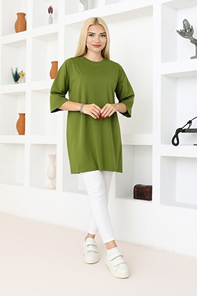 nacar çarşı Γυναικείο μπλουζάκι Oil Green oversized Tunic – Με κοντό μανίκι ,...
