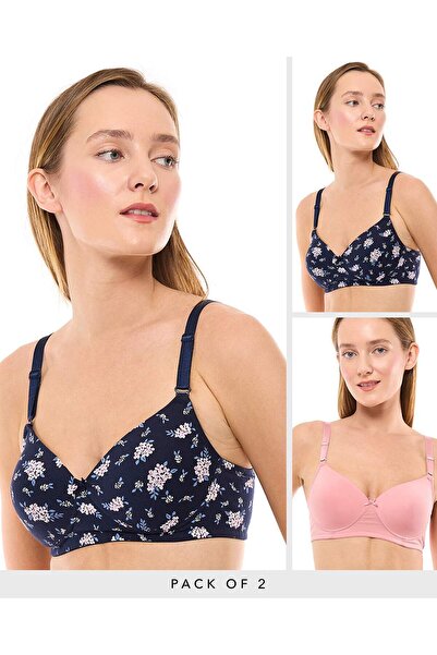 R&B حمالة صدر تي شيرت نسائية باللون الأزرق الداكن - عبوة من قطعتين