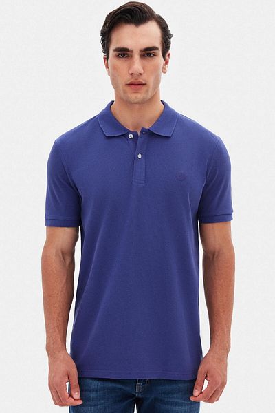 D'S Damat Ds Damat Regular Fit Purple 100% βαμβακερό μπλουζάκι με κέντημα με γιακά πόλο μακράς διαρκείας