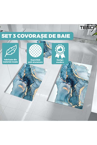 Teno Set 3 Covoare de Baie Universale Teno®, spuma, ultra-absorbante, 3 dimensiuni, albastru