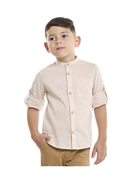 R&B Pocket Detail Shirt with Mandarin Collar and Long Sleeves