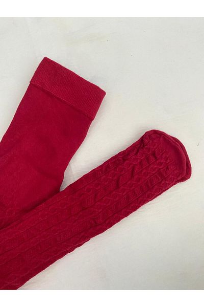 DÜVEN Red Color Girl's Cotton Patterned Karina 180 Den Pantyhose (Kids Pantyhose)