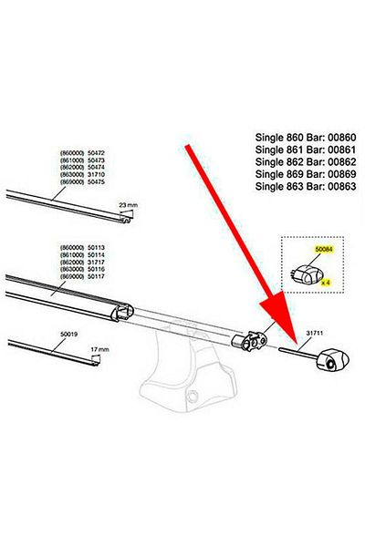 Thule Capac plastic pentru bara Thule, cod 1500031711, compatibil cu barele transversale Rapid Syste
