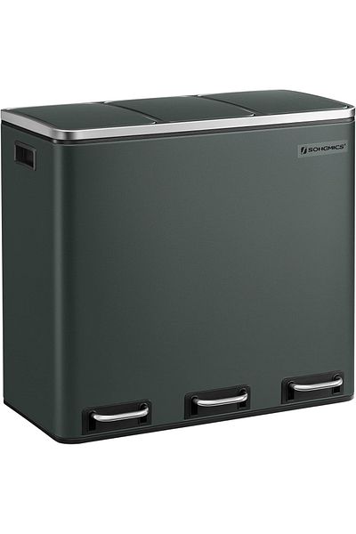 SONGMICS Stainless steel waste bin with 3 compartments for selective collection, 3x18 liters, gray