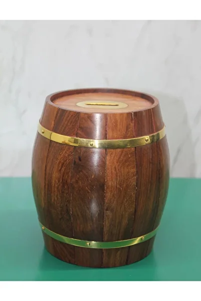 Hobibahçem Brass Wooden Barrel Piggy Bank 1996