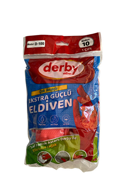 Derby D-100 Çok Amaçlı Ekstra Güçlü Eldiven 10NO, Ultra Güçlü, Doğal Latex, S...