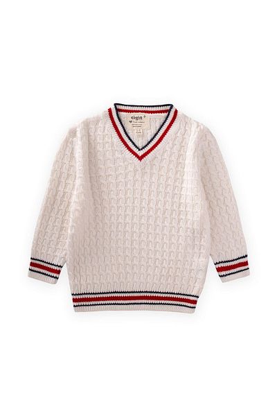 Cigit Hair Knitted V-Neck Sweater 2-9 Years Ecru