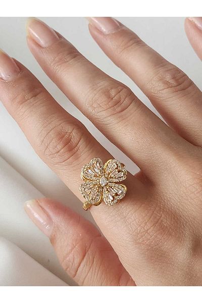 ZÜLİSCH Rotating Ring Clover Gold Steel Adjustable Ring