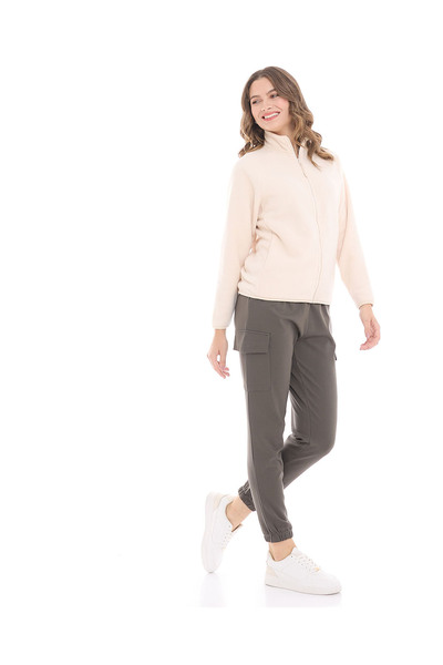 R&B بنطلون رياضي كارجو سادة مع خصر برباط