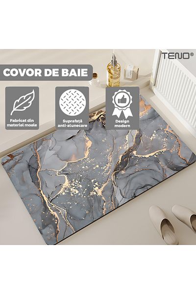Teno Covor de Baie Universal Teno®, spuma de silicon si diatom, ultra-absorbant, 50 x 80 cm, gri deschis