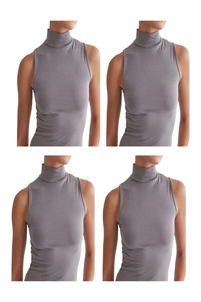 chulfa Women's High-Neck Zero-Sleeve Basic Body with 4 Pieces. Gray