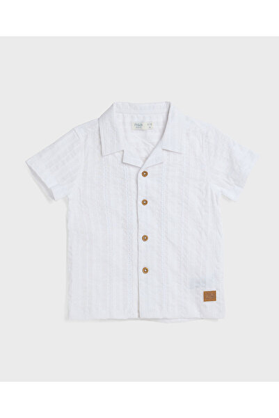 R&B Textured Shirt with Revere Collar and Short Sleeves