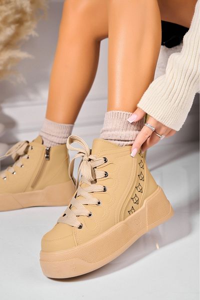 Joana Women's Khaki Fur-lined Boots Made of Alivia Eco-Leather