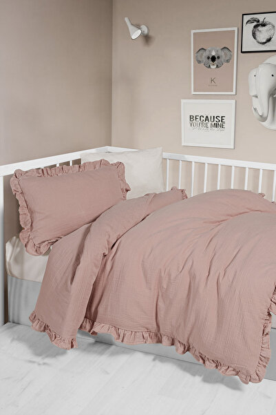 Kanz Frilly 100% Cotton Muslin Baby Duvet Cover Set - Powder
