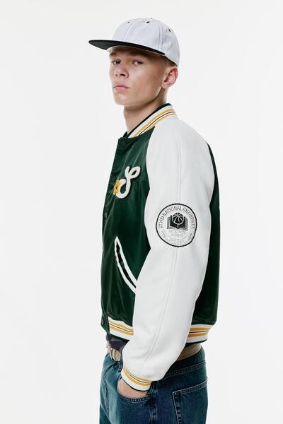 Pull & Bear İşlemeli kolej bomber ceket