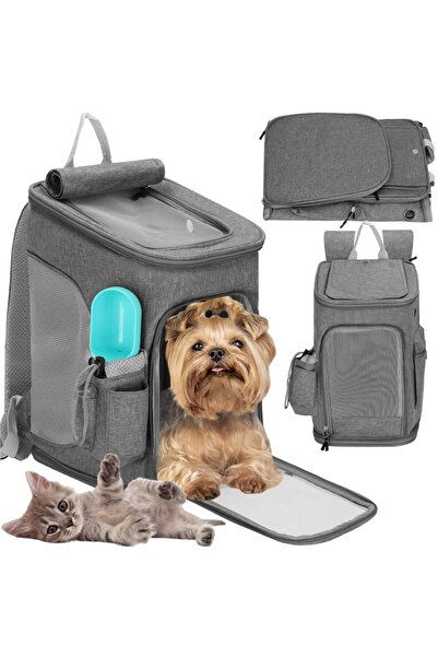 SERSIMO Rucsac transport animale talie mica-medie, maxim 12 kg, buzunare laterale, 39x28x27 cm, gri