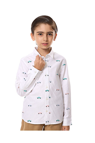 R&B قميص مطرز بياقة كلاسيكية وأكمام طويلة