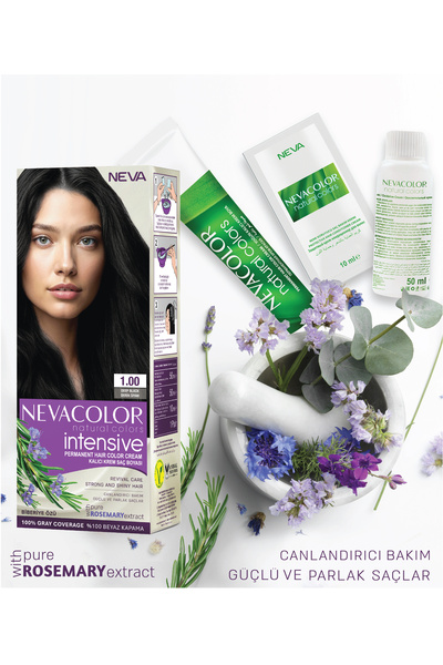 Neva Color INTENSIVE 1.00 DERİN SİYAH Kalıcı Krem Saç Boyası Seti