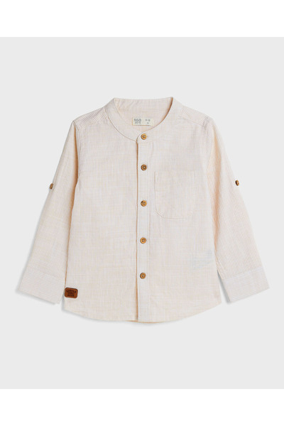 R&B Ribbed Shirt with Mandarin Collar and Long Sleeves