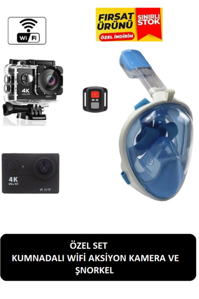 whitetech Özel Set Kumandalı Wifili Aksiyon Kamere Ve Şnorkel Tam Yüz Maskesi...