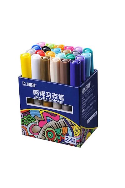 A&M AG Set 24 multicolor acrylic paint markers, 2-3mm tip, for paper, stone, glass, ceramics, wood, textile
