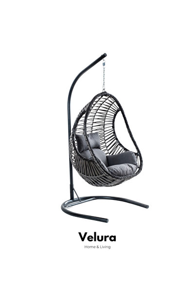 Velura Home & Living Cosmo Bahçe Salıncağı - Gri Rattan Gri Minder