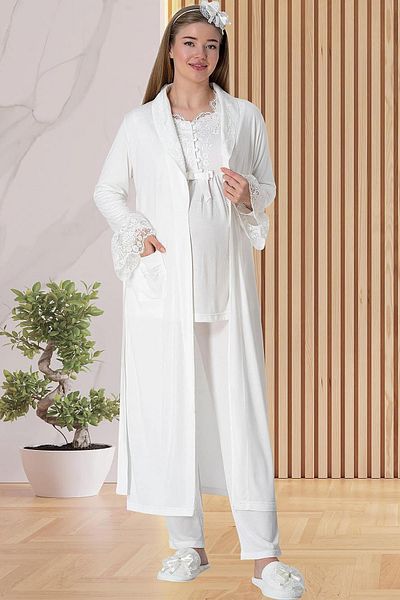 Mavelle Women's Lace Detailed Long Dress Maternity Maternity Pajama Set 5416