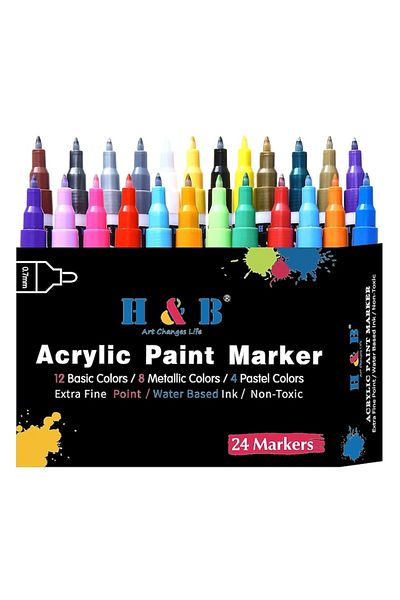 H&B Set 24 multicolored markers, acrylic paint, tip 0.7mm, for paper, stone, glass, ceramics, wood, text