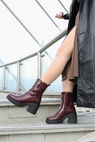 FAST STEP Genuine Leather Fur Women's Thick Heeled Boots 217Kza0657-03