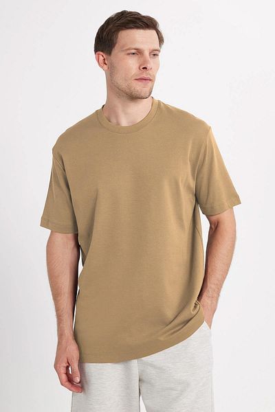 Tudors Tricou unisex Relax Fit, croială confortabilă, 100% bumbac, moale, texturat, ușor, gros, bej, cu gât crew