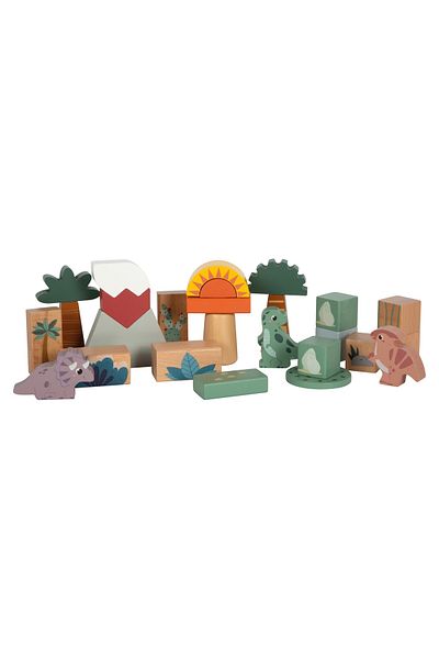 Small Foot Set blocuri de construcție din lemn cu tematică dinozauri pentru joc creativ, 3 ani+, 50 piese, le
