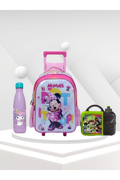 TSUMAB Minnie Mouse 3-in-1 School Set for Girls – Trolley Backpack, Water Bottle & Ben 10 Lunch Box