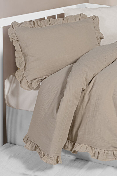 Kanz Ruffled 100% Cotton Muslin Baby Duvet Cover Set - Beige
