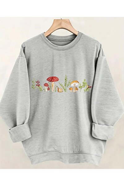 herkesemoda Hanorac din lână cu decolteu tip ciuperci imprimat