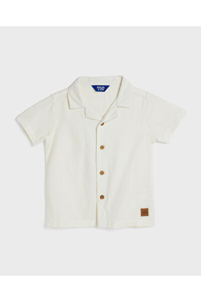 R&B Textured Shirt with Revere Collar and Short Sleeves