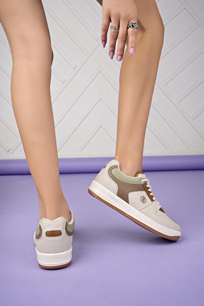 Raynok Unisex Ortopedik Kaymaz Kırılmaz Taban Konforlu Sneakers Spor Ayakkabı Bej-Kahverengi