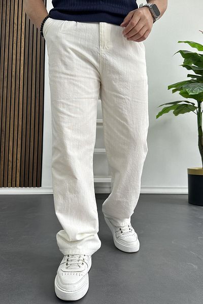 Edwox Men's Comfortable Fit Cotton Trousers White Edw399