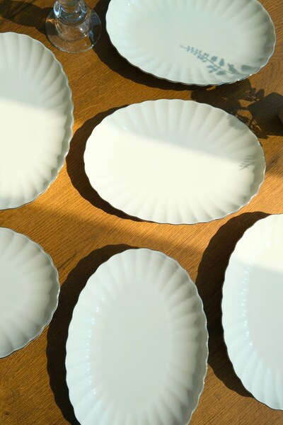 Kütahya Porselen Bone Luz Platinum Mesh Boat Plate 27X19Cm Bnlzf28Ky220 6 Pcs