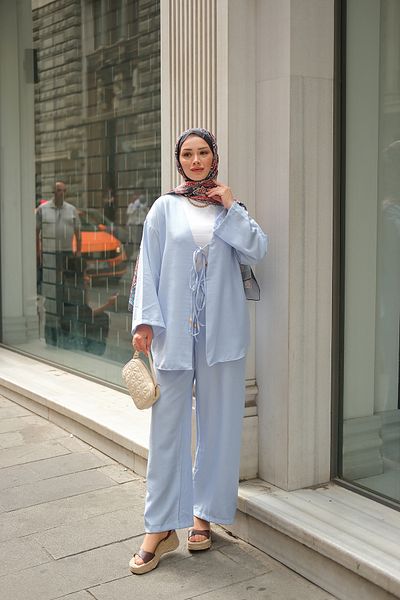 LOCCO Women's Front Tie Detailed Suit Baby Blue