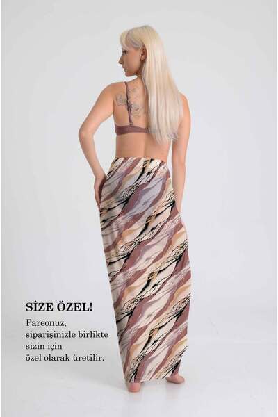 DESENİX Pastel Wave Patterned Pareo | Dusty Rose & Beige Shades | 100X145Cm | Yoryo Fabric