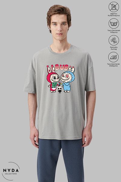 Nyda Collections Unisex Crew Neck Labubu Skull Printed Cotton Oversize Short Sleeve T-Shirt