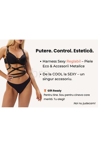 OBRO Ham Sexy din Piele - Harness Negru Reglabil cu Catarame Metalice, One Size, Ambalaj Cadou Inclus