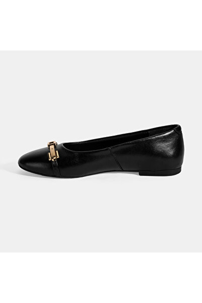 Desa Women's Black Leather Ballerinas with Metal Buckle Accessories
